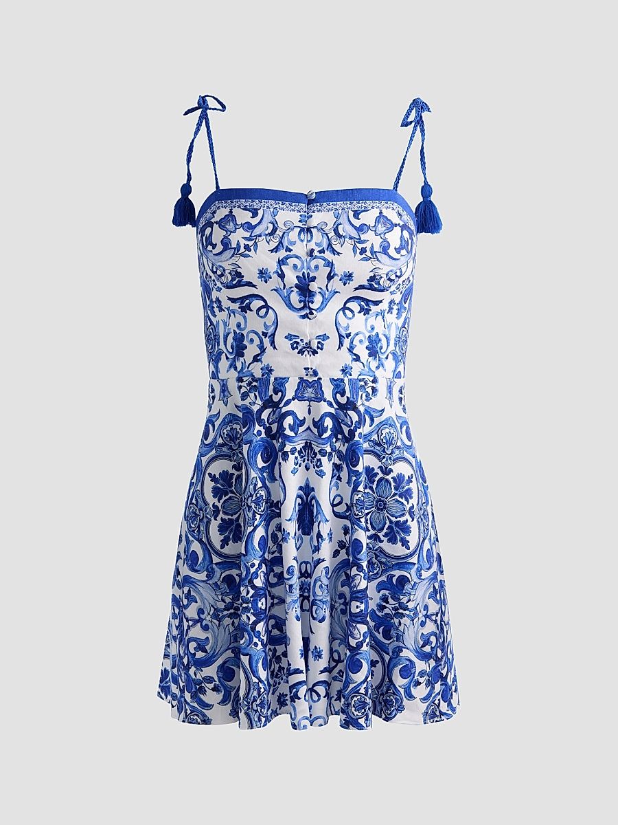 Women's Glinda Majolica Tassel Tie-Strap Linen-Blend Minidress - Solstice - Size 12
