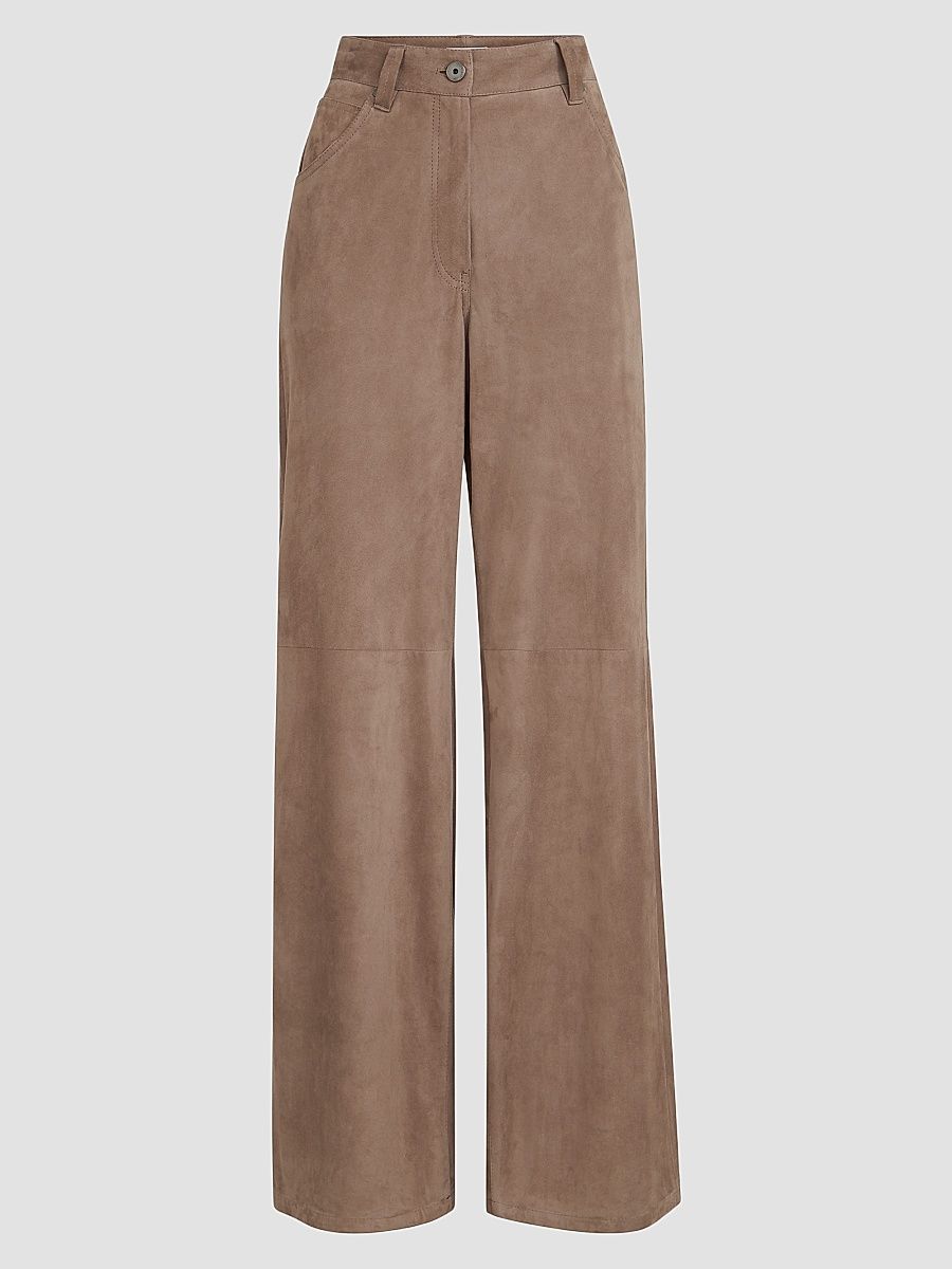Women's Suede Baggy Trousers with Monili - Light Brown - Size 12