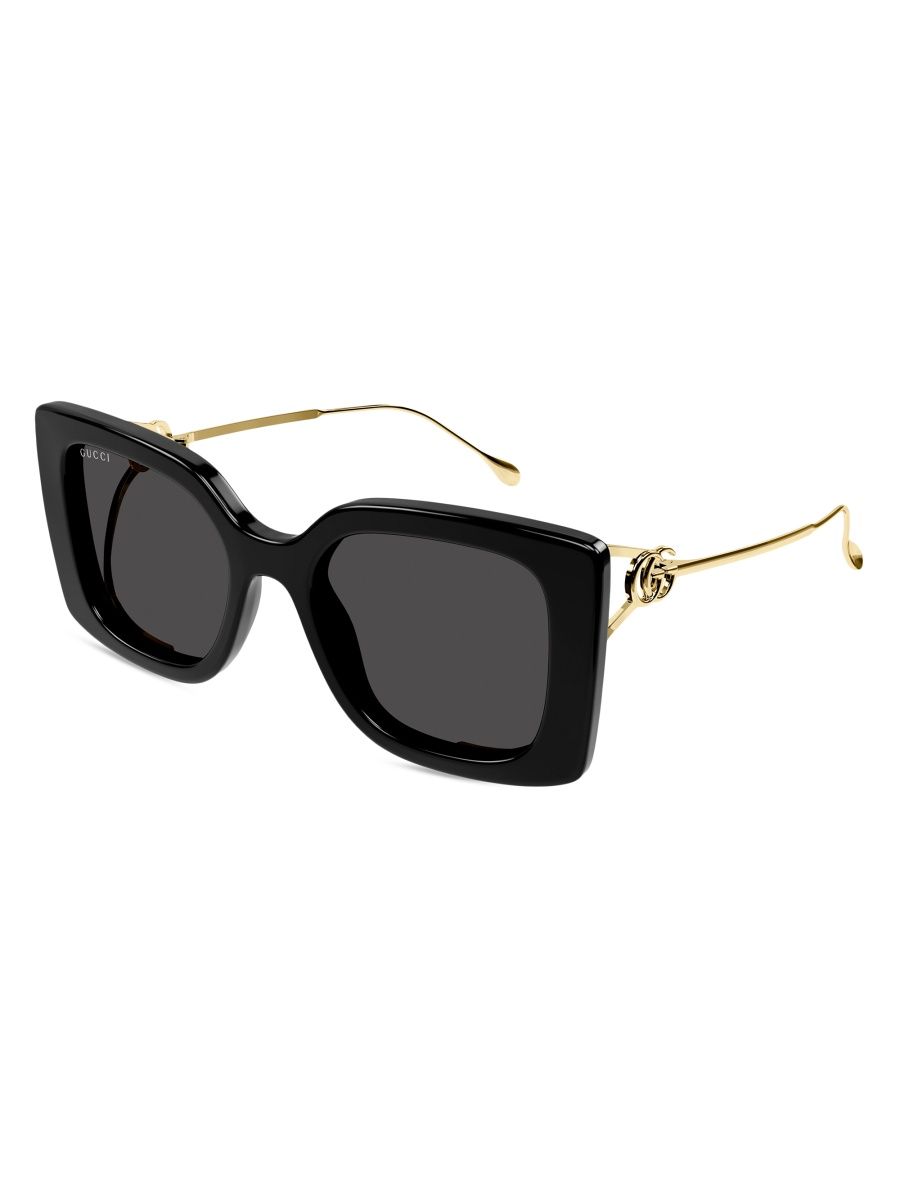 Gucci Women's Flat & Bend 54MM Square Sunglasses - Black Gold Dark Grey