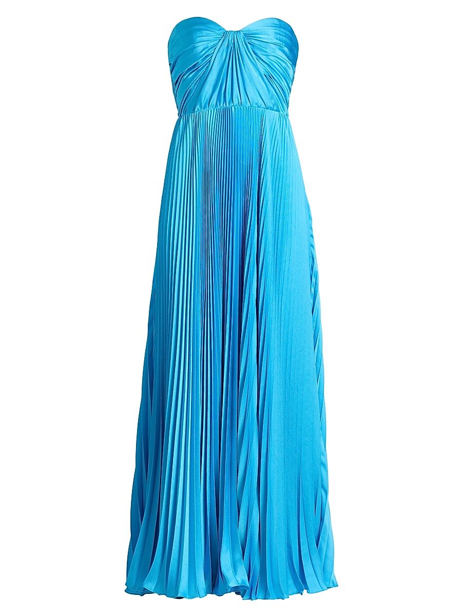 Women's Daniela Pleated Satin Strapless Gown - Ocean - Size XXL