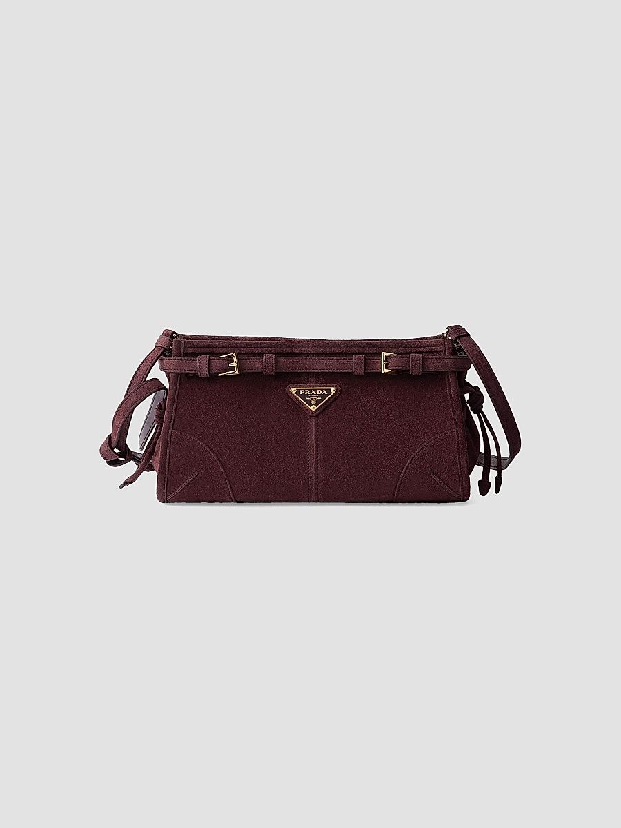 Prada Women's Bonnie Small Suede Shoulder Bag - Dark Red