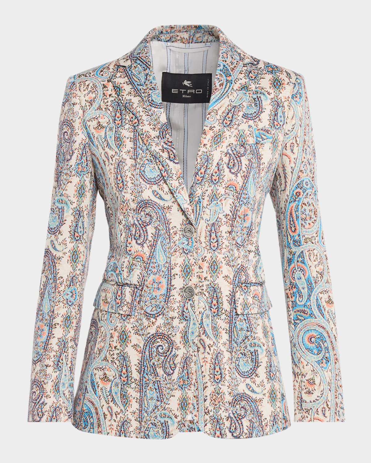 Single-Breasted Paisley Jacquard Fitted Jacket