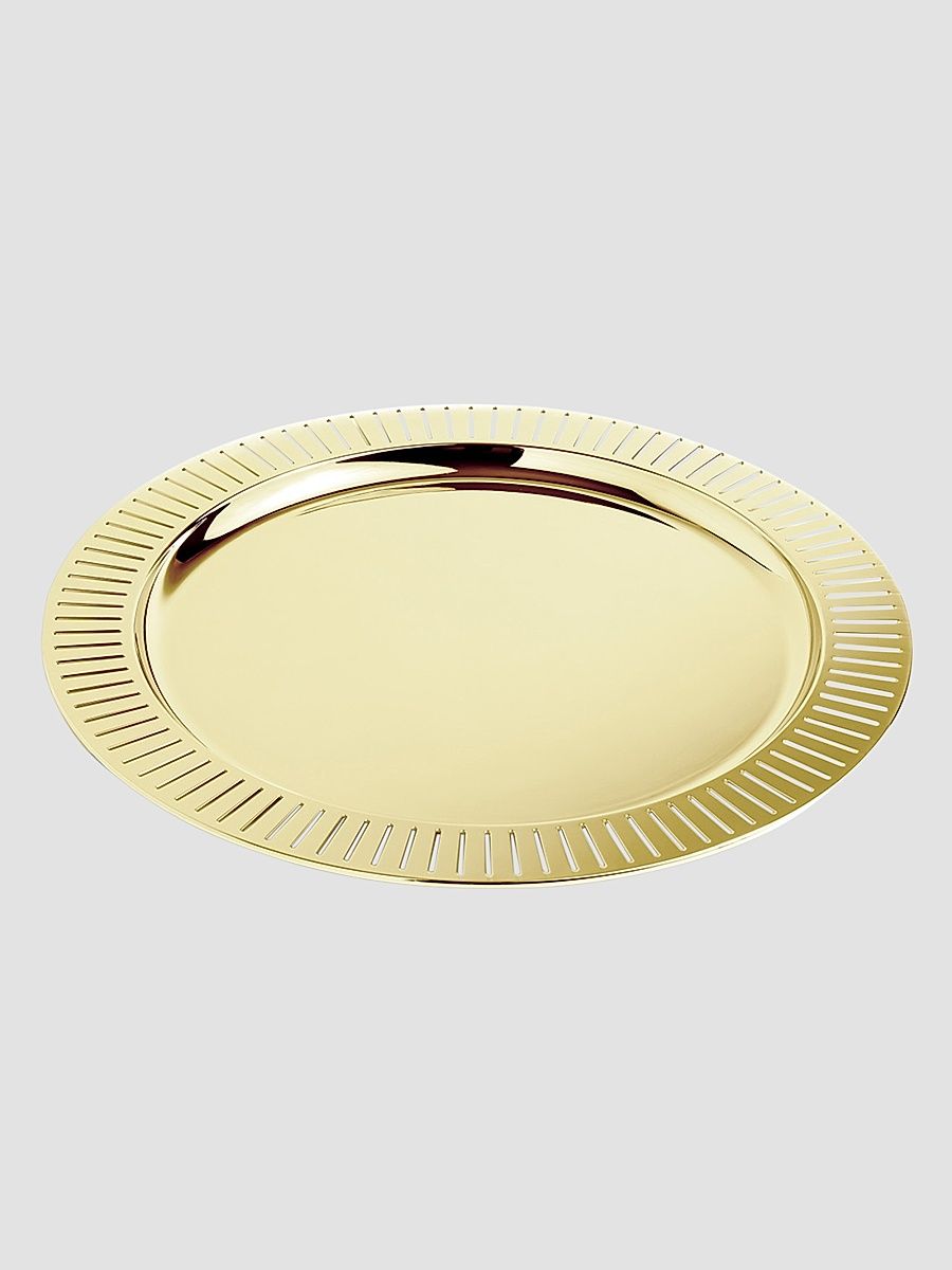 Striations Goldtone Stainless Steel Round Serving Tray - Gold