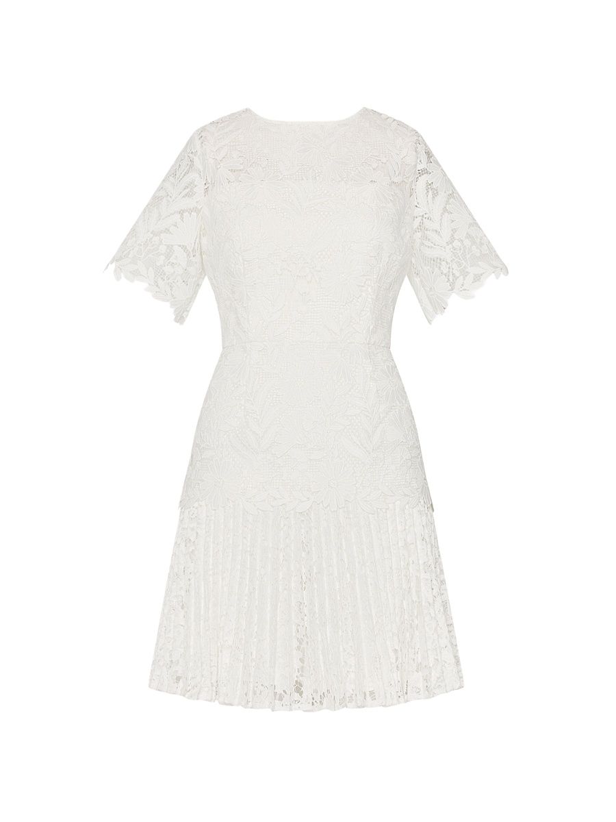 Women's Nikoletta Mixed Laces Pleated Minidress - White - Size 12