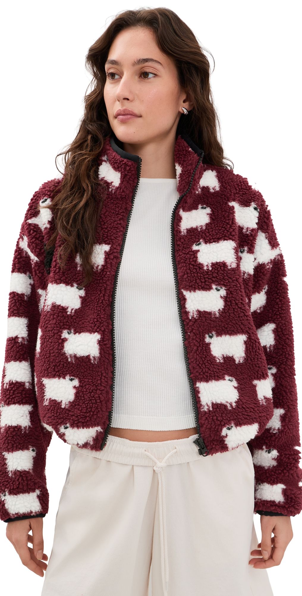 Rowing Blazers Cropped Sheep Sherpa Burgundy M