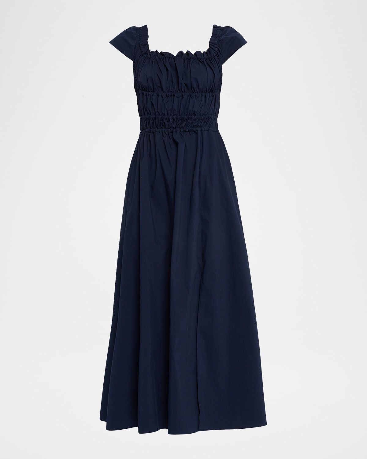 Lily Ruched Cap-Sleeve Midi Dress