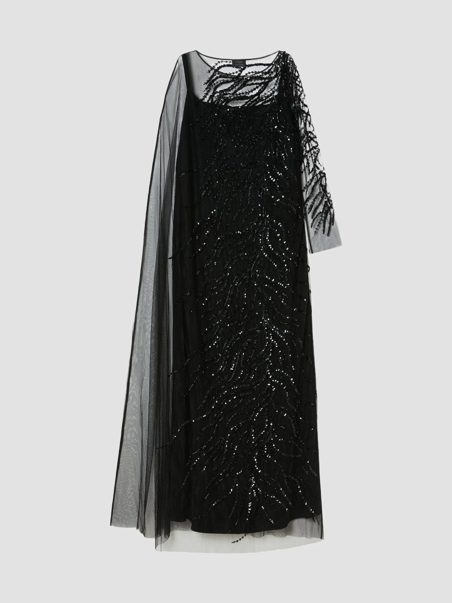 Marina Rinaldi Women's Tulle Dress with Embroidery - Black - Size 20