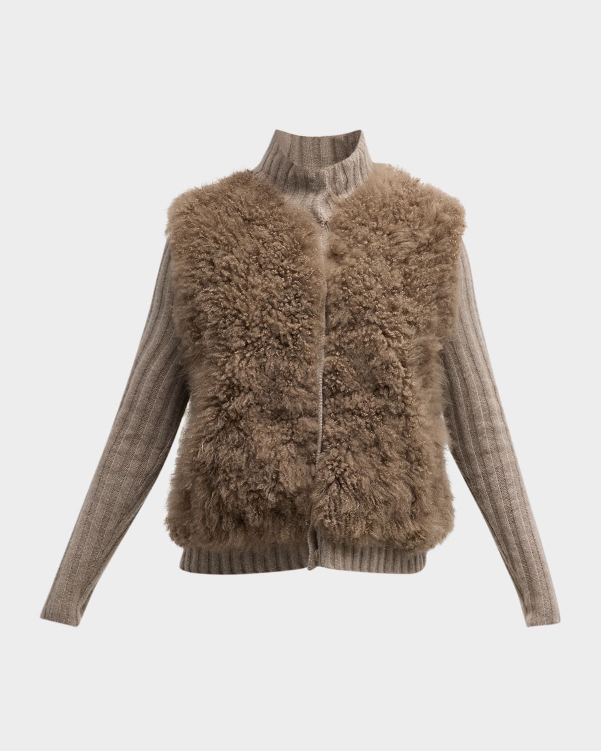 Cashmere Goat Fur Ribbed Button-Down Cardigan
