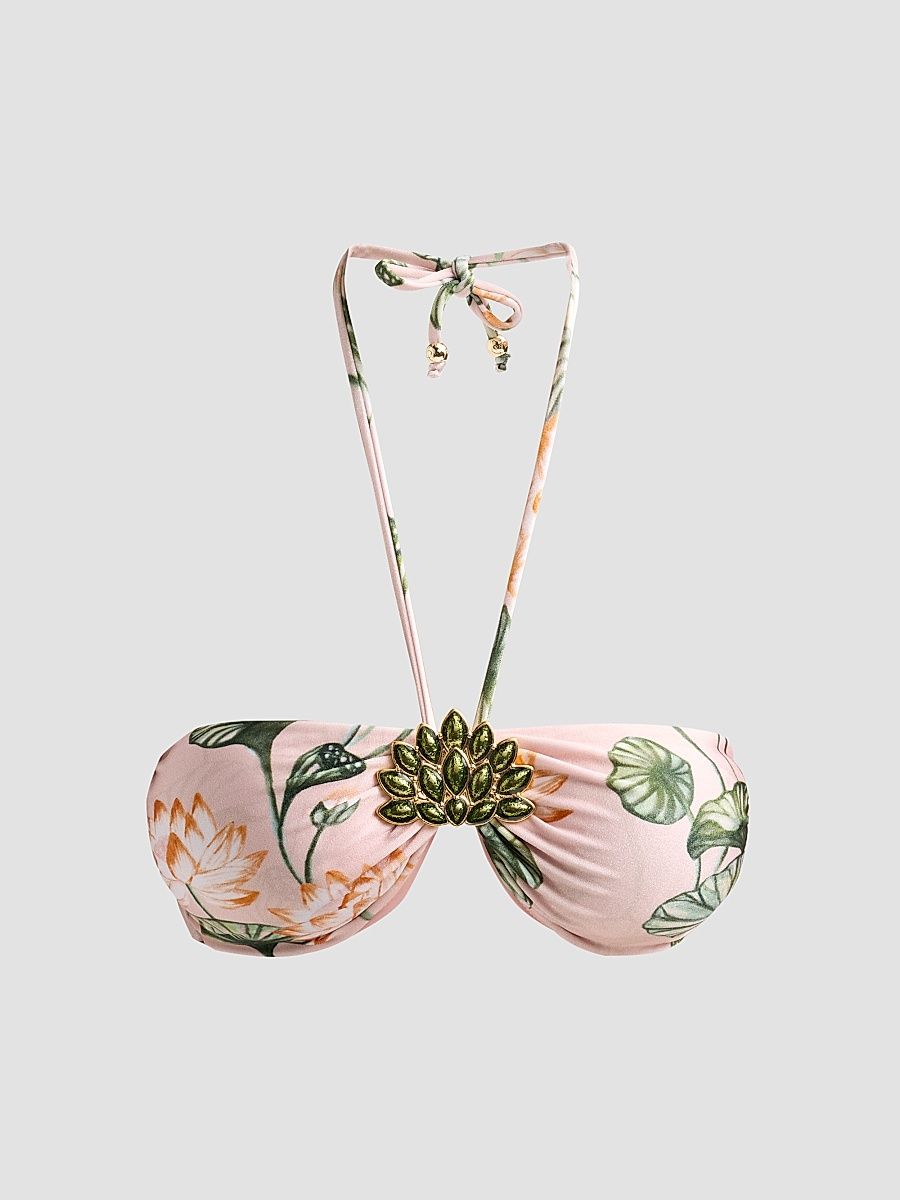 Women's Lotus Bandeau-Style Bikini Top - Light Pink - Size XS