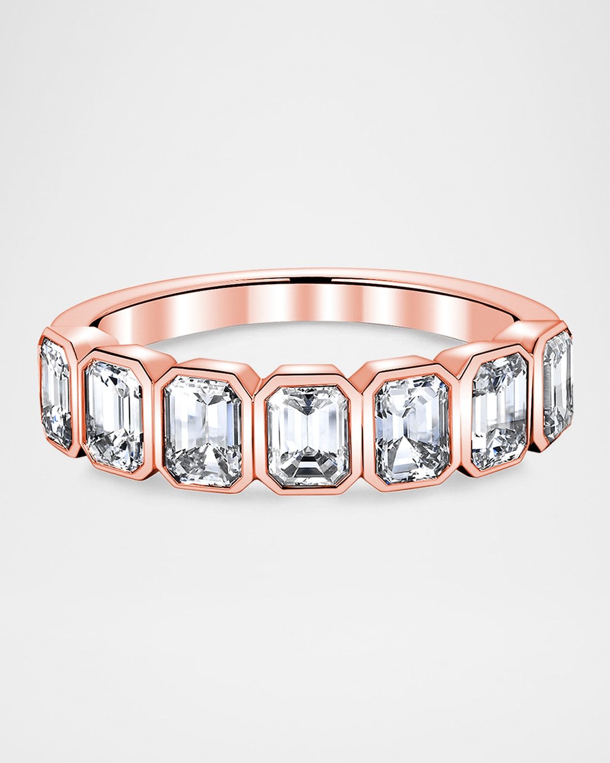18K Rose Gold 7-Stone Emerald-Cut Bezel Diamond Band Ring, 3.50tcw