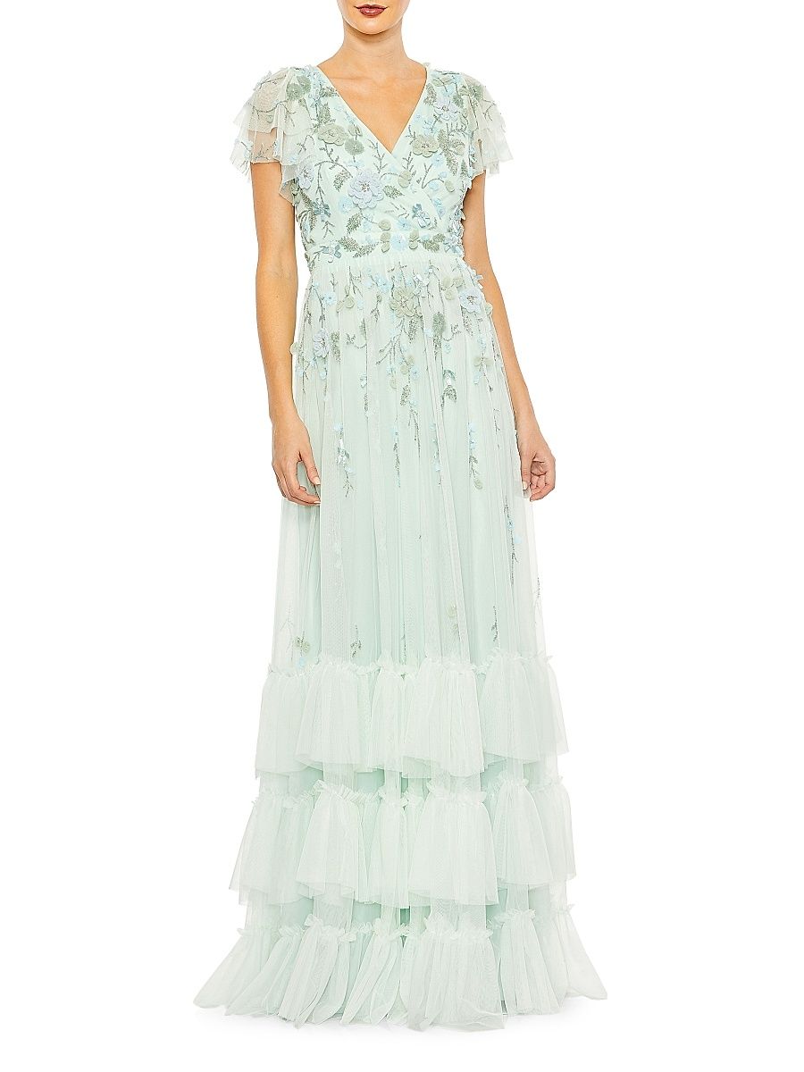 Women's Ruffle-Tiered Embellished Wrap Gown - Blush - Size 20