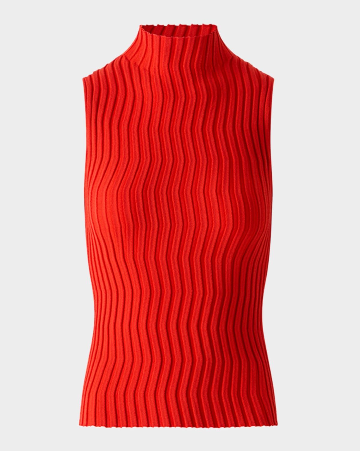 Mock-Neck Wave Knit Sleeveless Top