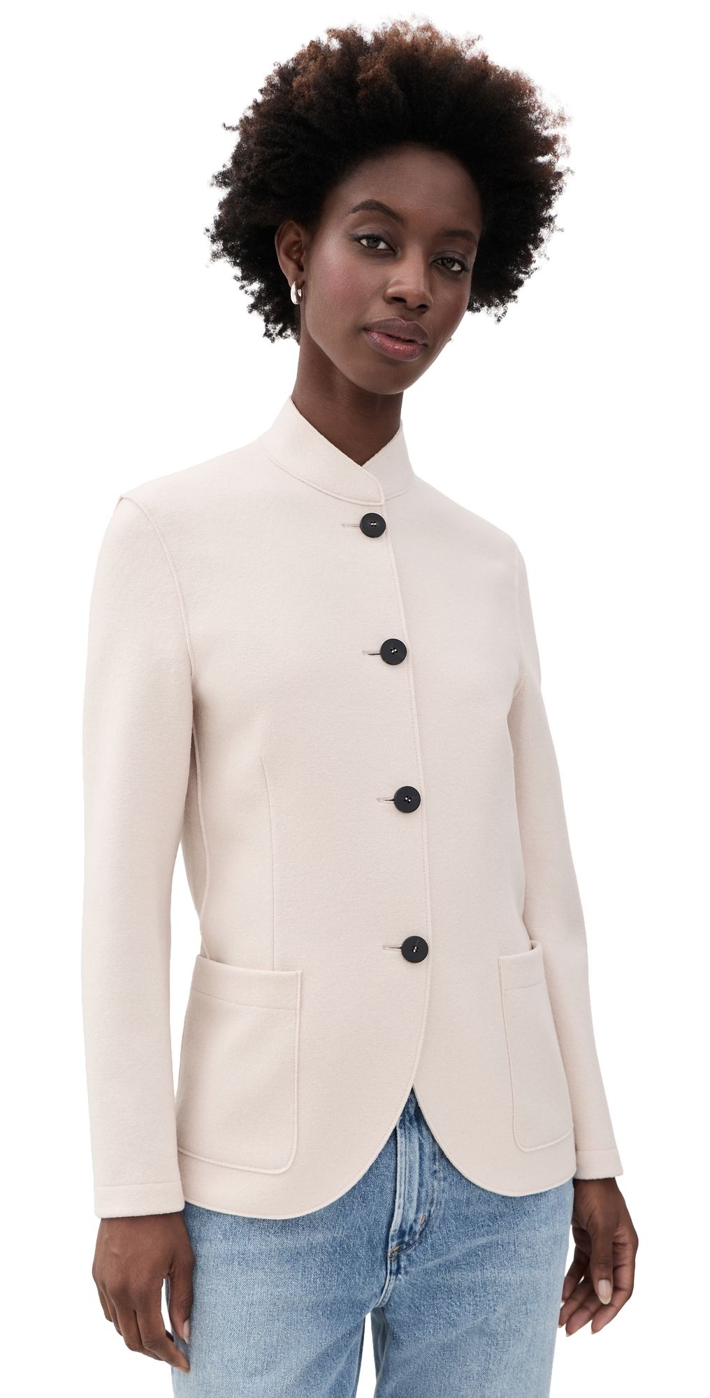 Harris Wharf London Nehru Jacket Pressed Wool Coat Cream 40