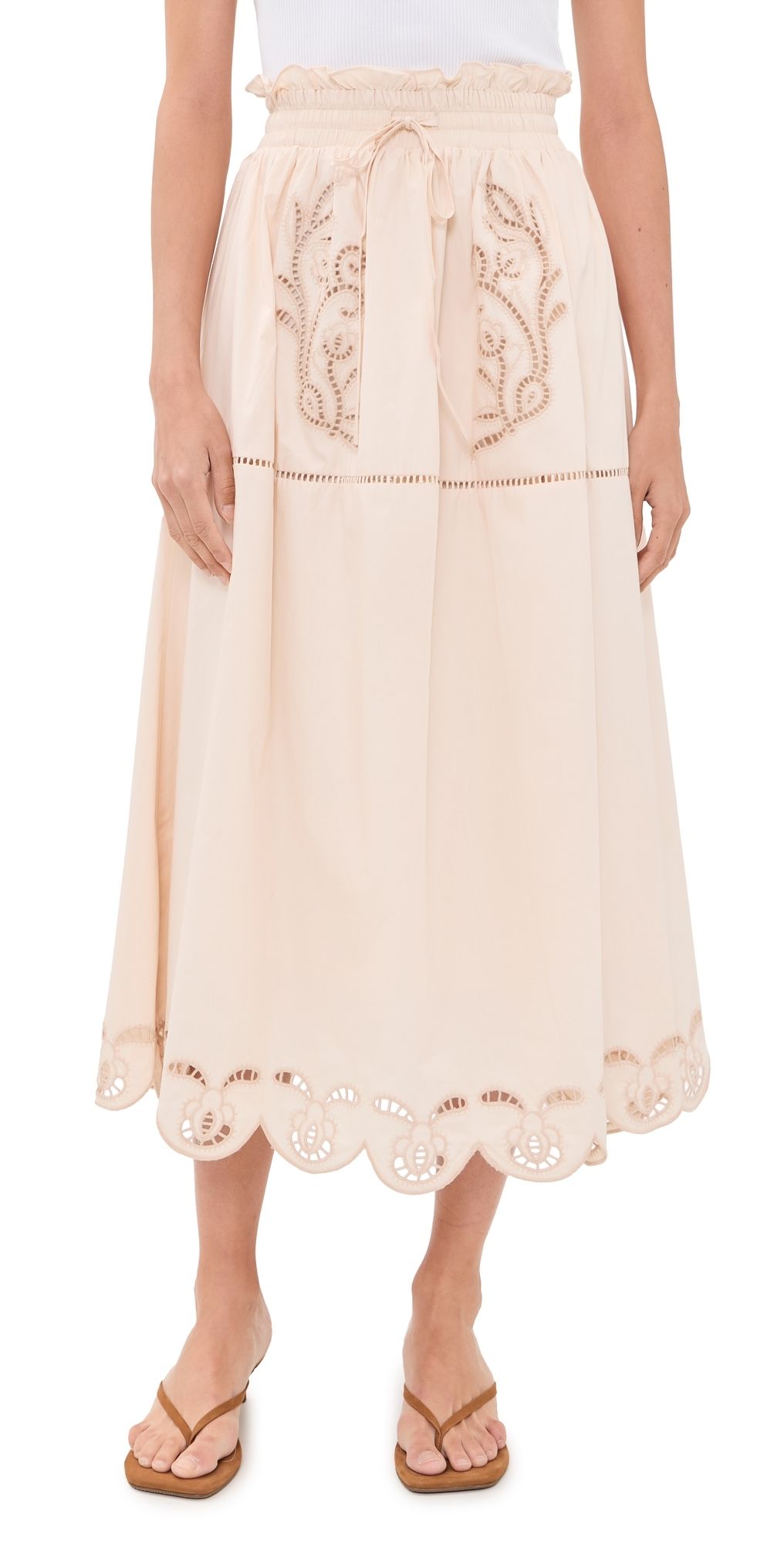 Moon River Eyelet Detail Skirt Cream L