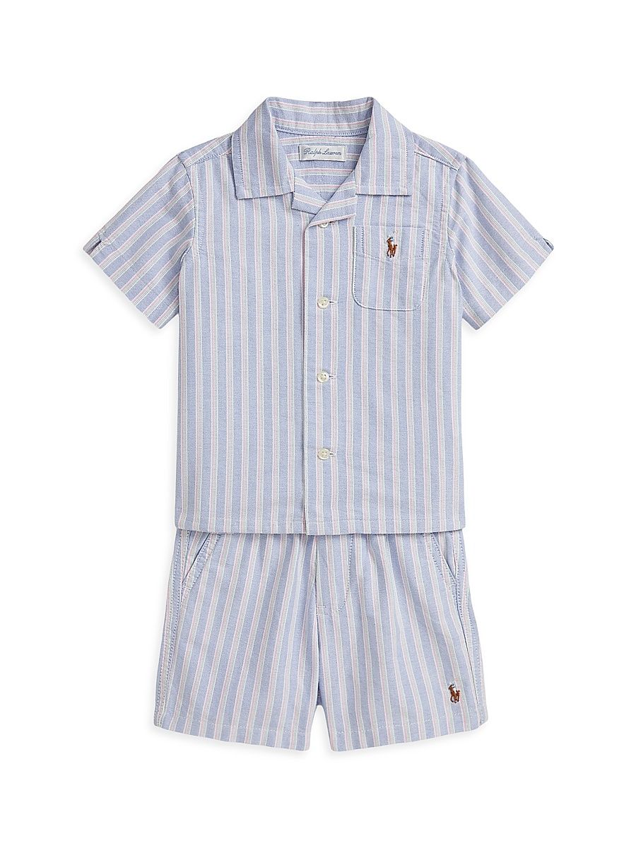 Baby Boy's Andy Classic Oxford Shirt & Shorts Set - Blue Pink Multi - Size 3 Months