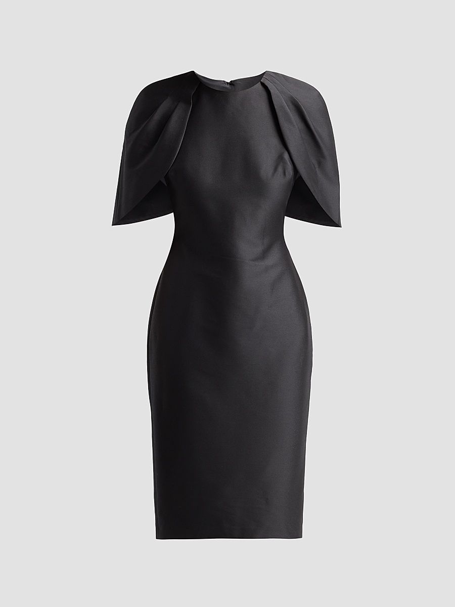 Women's Mikado Cape-Shoulder Sheath Dress - Black - Size 16