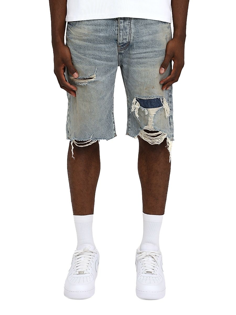 Men's Faros Rip Patched Denim Shorts - Light Indigo - Size 38