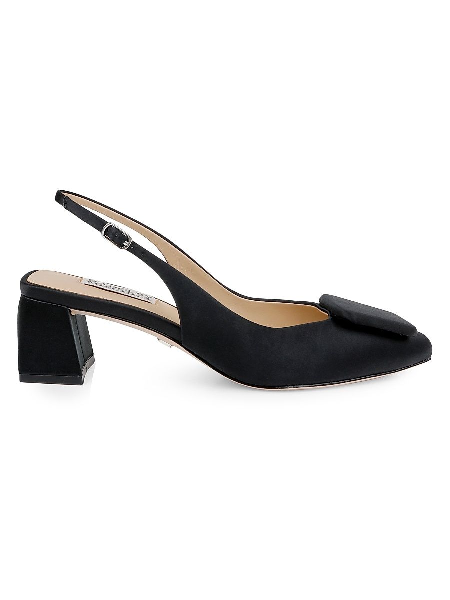 Women's Gracen 50MM Satin Block-Heel Slingback Pumps - Black Satin - Size 10