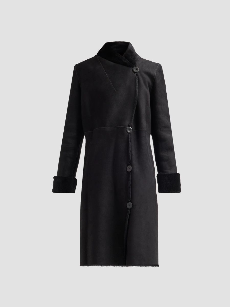 Sofia Cashmere Women's Shearling Shawl Collar Coat - Black - Size Small