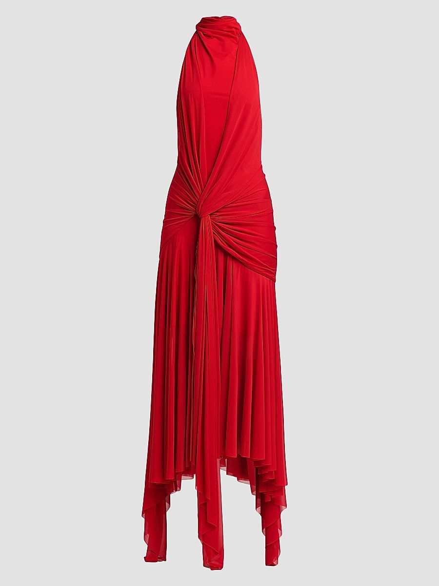 Women's Knotted Jersey Draped Maxi Dress - Flame Red - Size 2