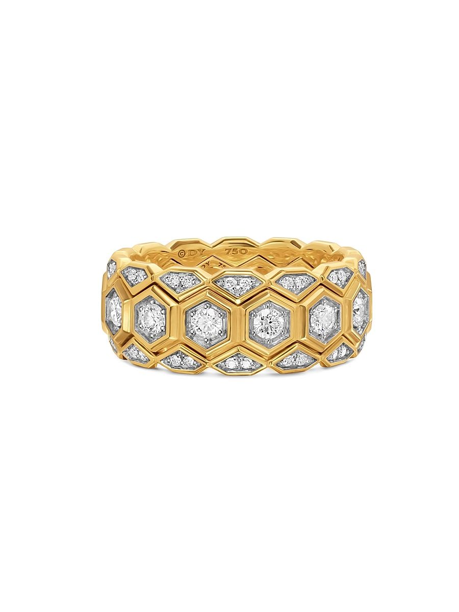 Men's Hex Stack Ring in 18K Yellow Gold - Diamond - Size 10