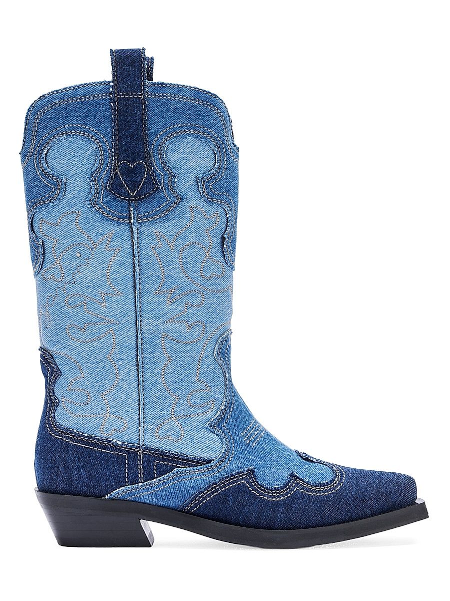 Women's Embroidered Mid-Shaft Denim Boots - Mid Blue Vintage - Size 11