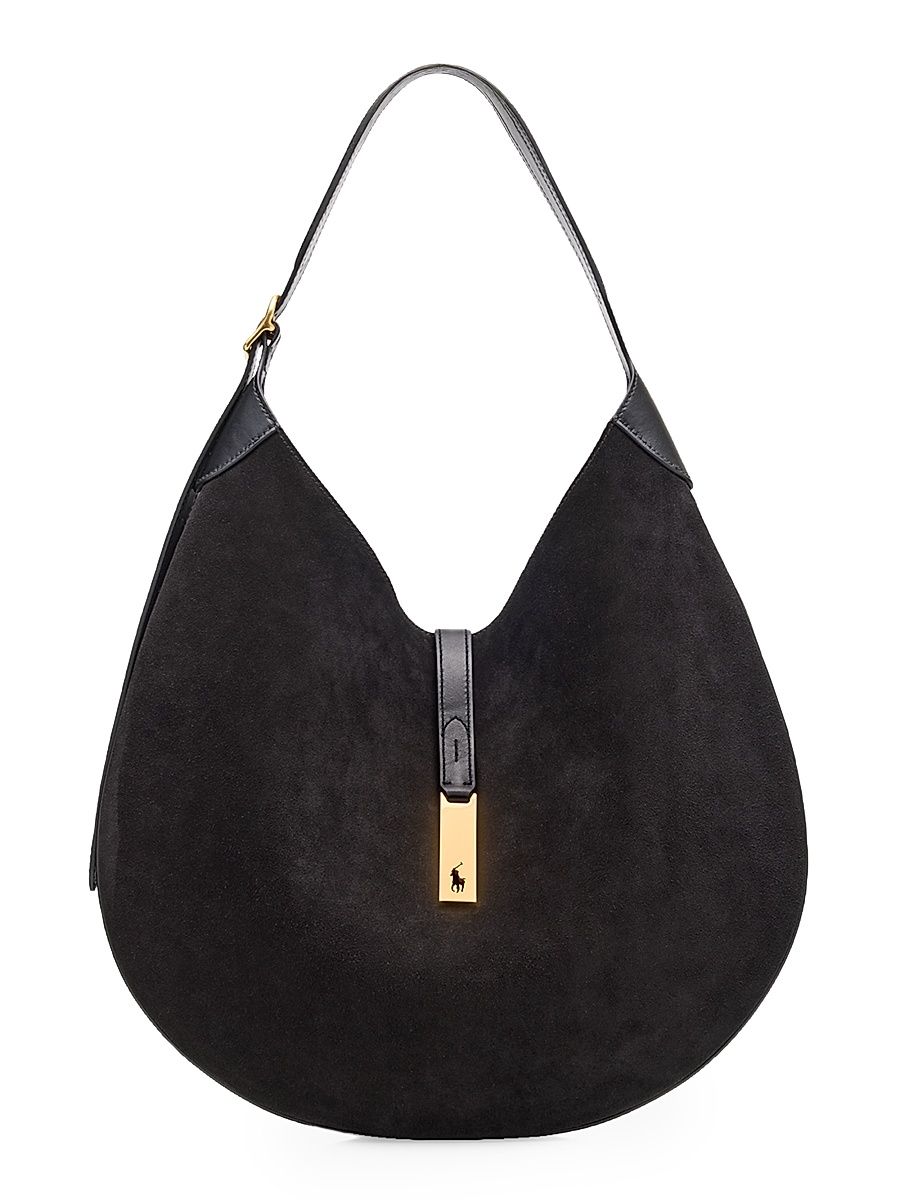 Women's Polo ID Large Suede Shoulder Bag - Black