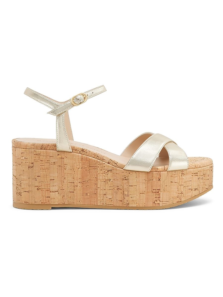 Women's Dayna 65MM Wedge Leather Sandals - Light Gold - Size 9.5