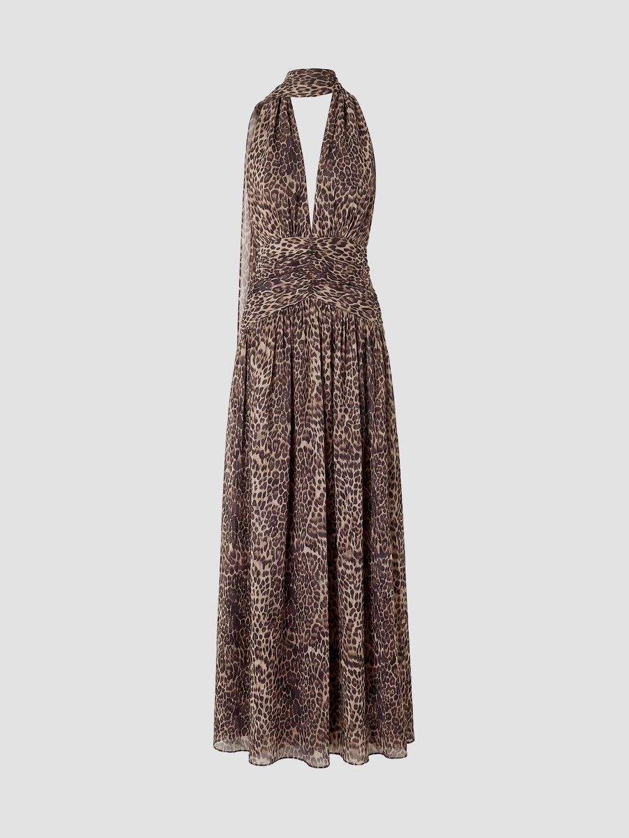 Nicholas the Label Women's Arella Jersey Halter Maxi Dress - Desert Leopard - Size 12
