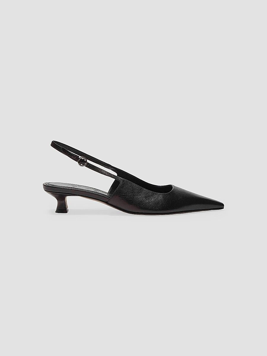 Aeyde Women's 35MM Metallic Leather Slingback Pumps - Black - Size 5.5