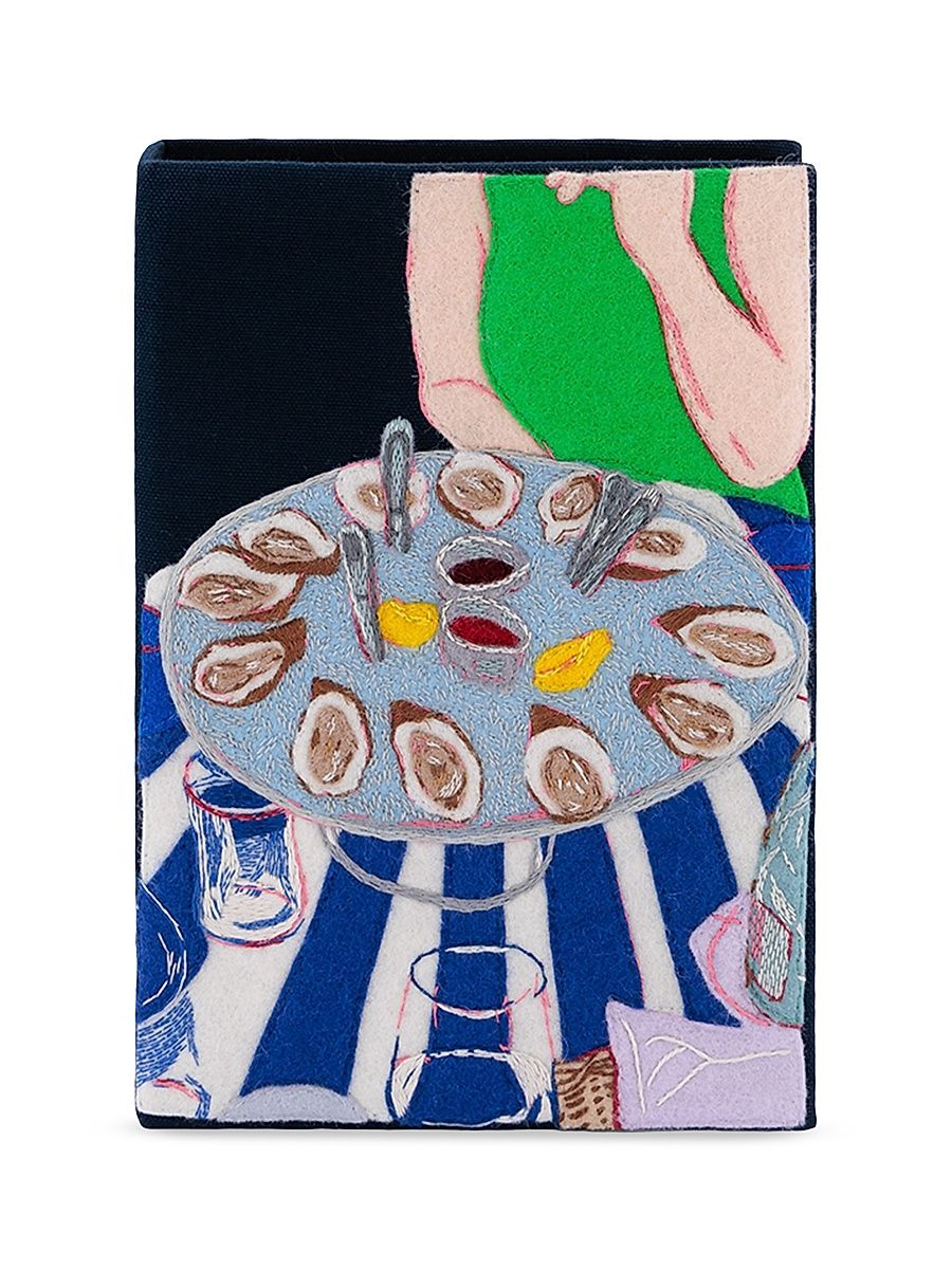 Women's Oysters In Miami Embroidered Book Clutch - Ultra Eclipse