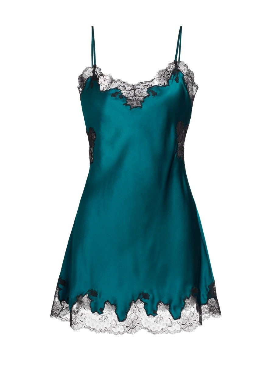 Josie Natori Women's Lolita Silk & Lace Chemise - Spruce - Size Large