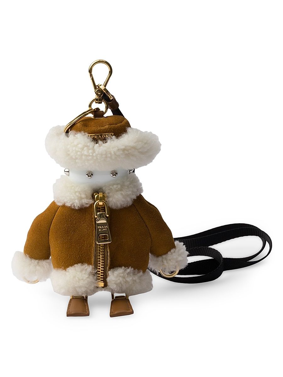 Women's Shearling Suede Bag Pendant with Shoulder Strap - Beige Khaki