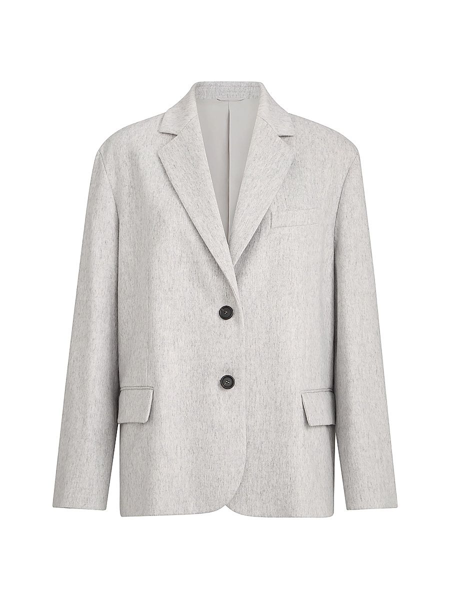 Women's Wool Flannel Blazer with Monili - Grey - Size 4