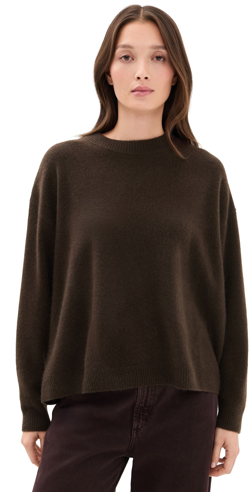 STAUD Serrano Cashmere Relaxed Crew Dark Chocolate XL