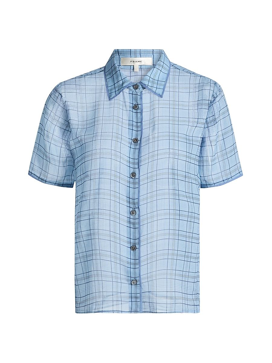 Women's The Essential Silk Short-Sleeve Top - Sky Blue Multi - Size XL