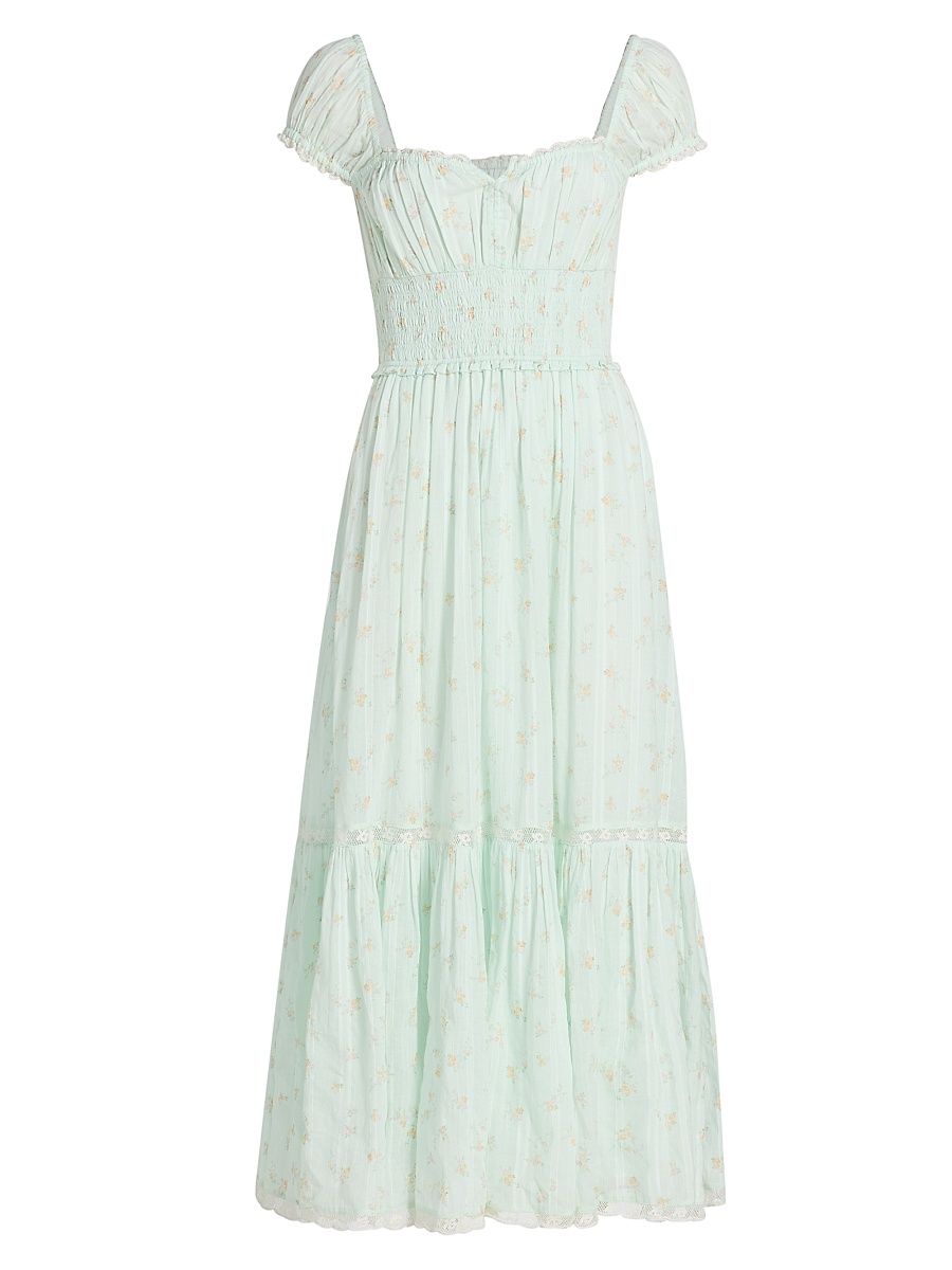 Women's Lyssara Floral Cotton A-Line Midi-Dress - Celadon Drift - Size Large