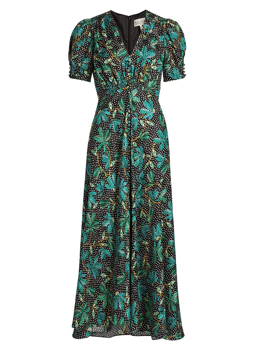Women's Lea Floral Silk Midi-Dress - Pelta Polka - Size 8