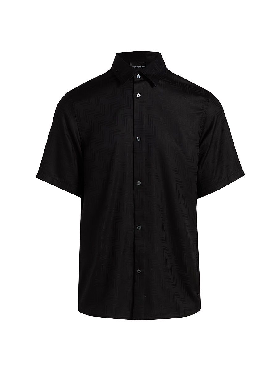 Men's Jacquard Button-Front Sport Shirt - Black - Size XL