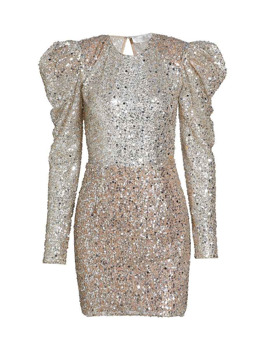 Women's Tessa Metallic Sequin Minidress - White - Size Large