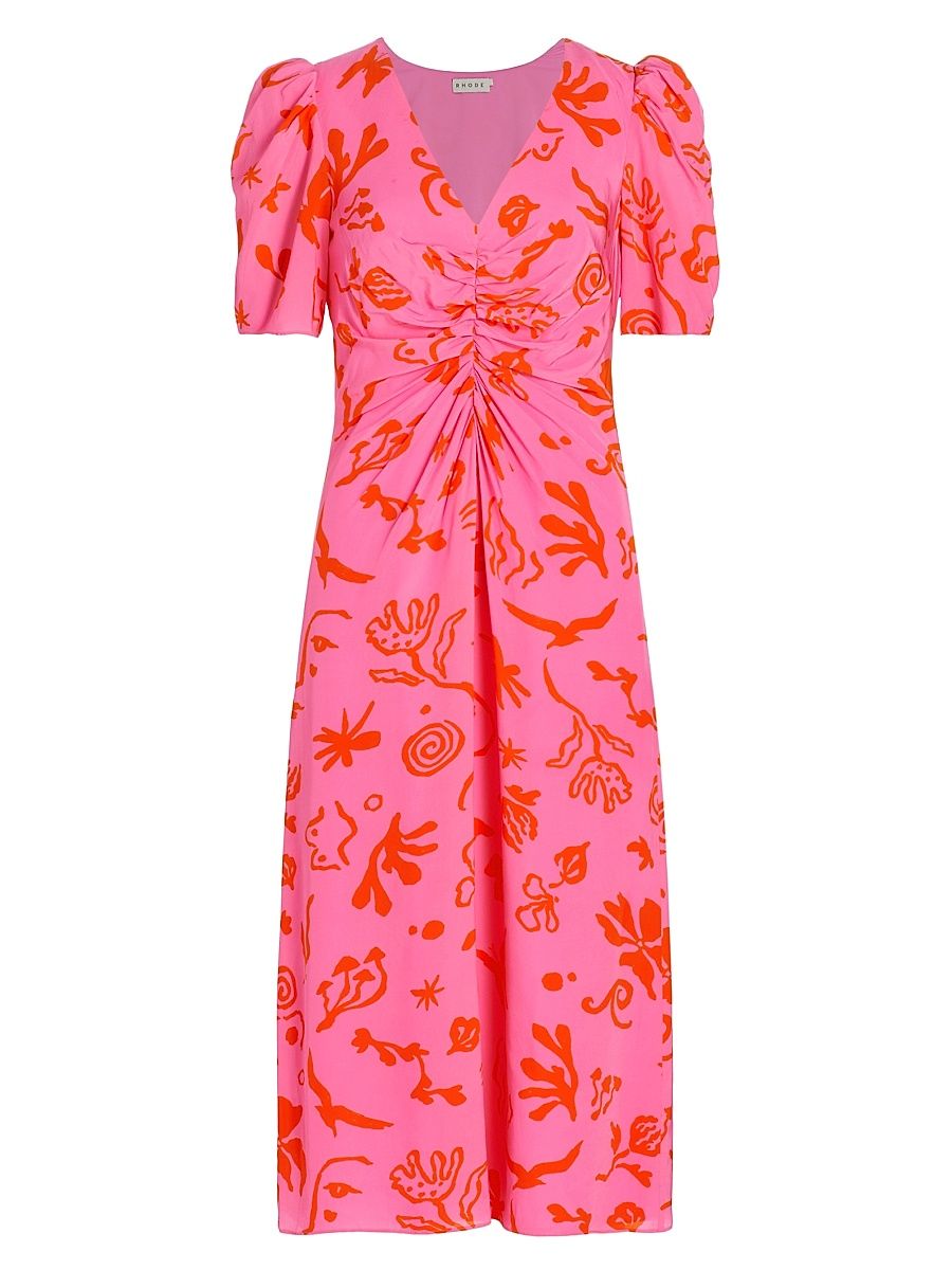Women's Maci Printed Midi-Dress Dress - Pink Botanical Abstract - Size 0