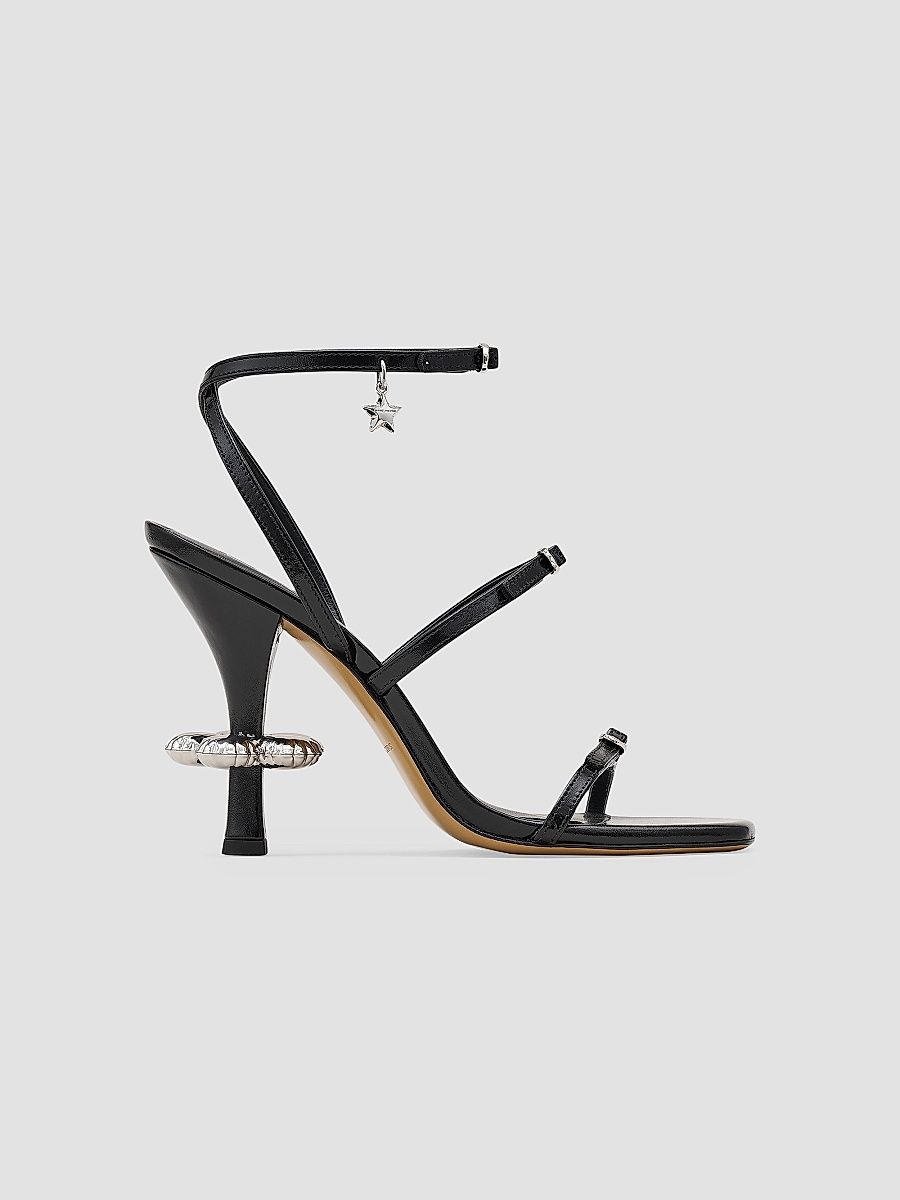 Marc Jacobs Women's The Daisy Heel 100MM Metallic Leather Sandals - Black - Size 5