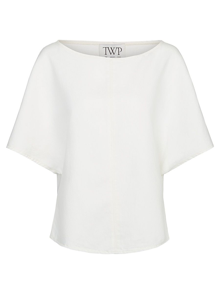 Women's Boatneck Cotton-Linen Top - White - Size XS