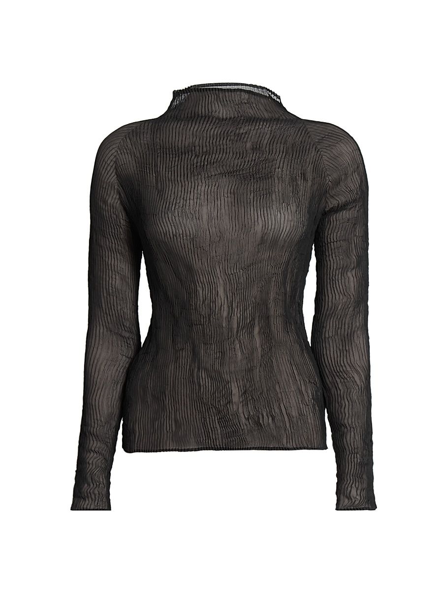Women's Chiffon Twist Plissé Shirt - Black - Size XS