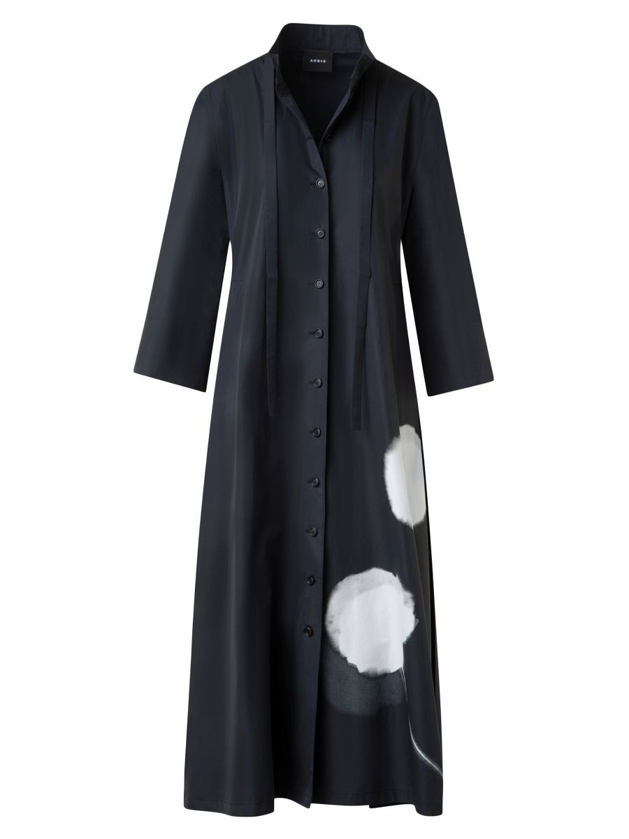 Akris Women's Dandelion Cotton Button-Front Midi-Dress - Black Ecru - Size 6