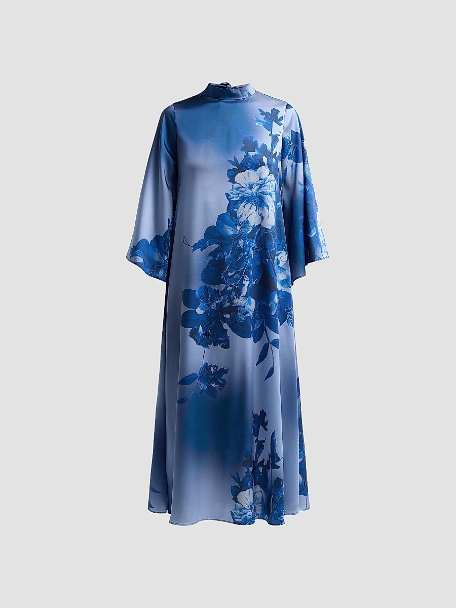 Women's Floral Twill Midi Dress - Slate Multi - Size 14