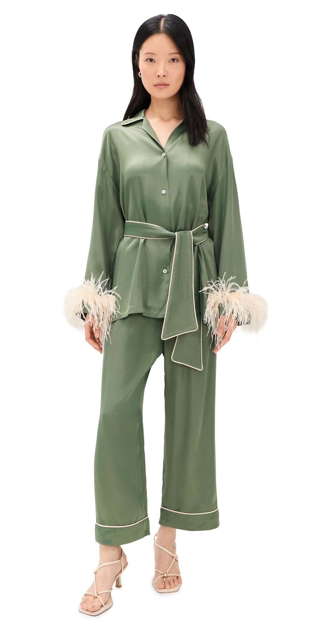 Sleeper Miss Cat Belted Pajama Set with Detachable Feathers Green S