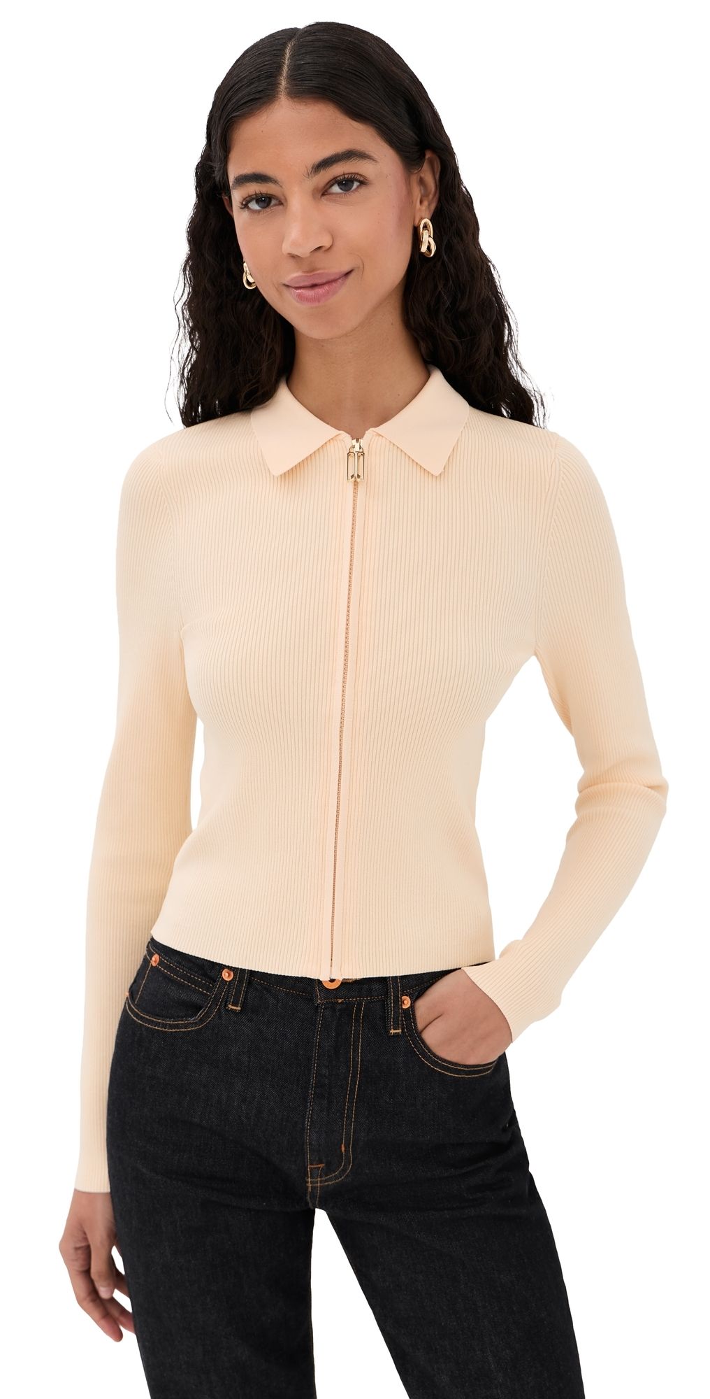 Victoria Beckham Zipped Polo Top Sandstone S