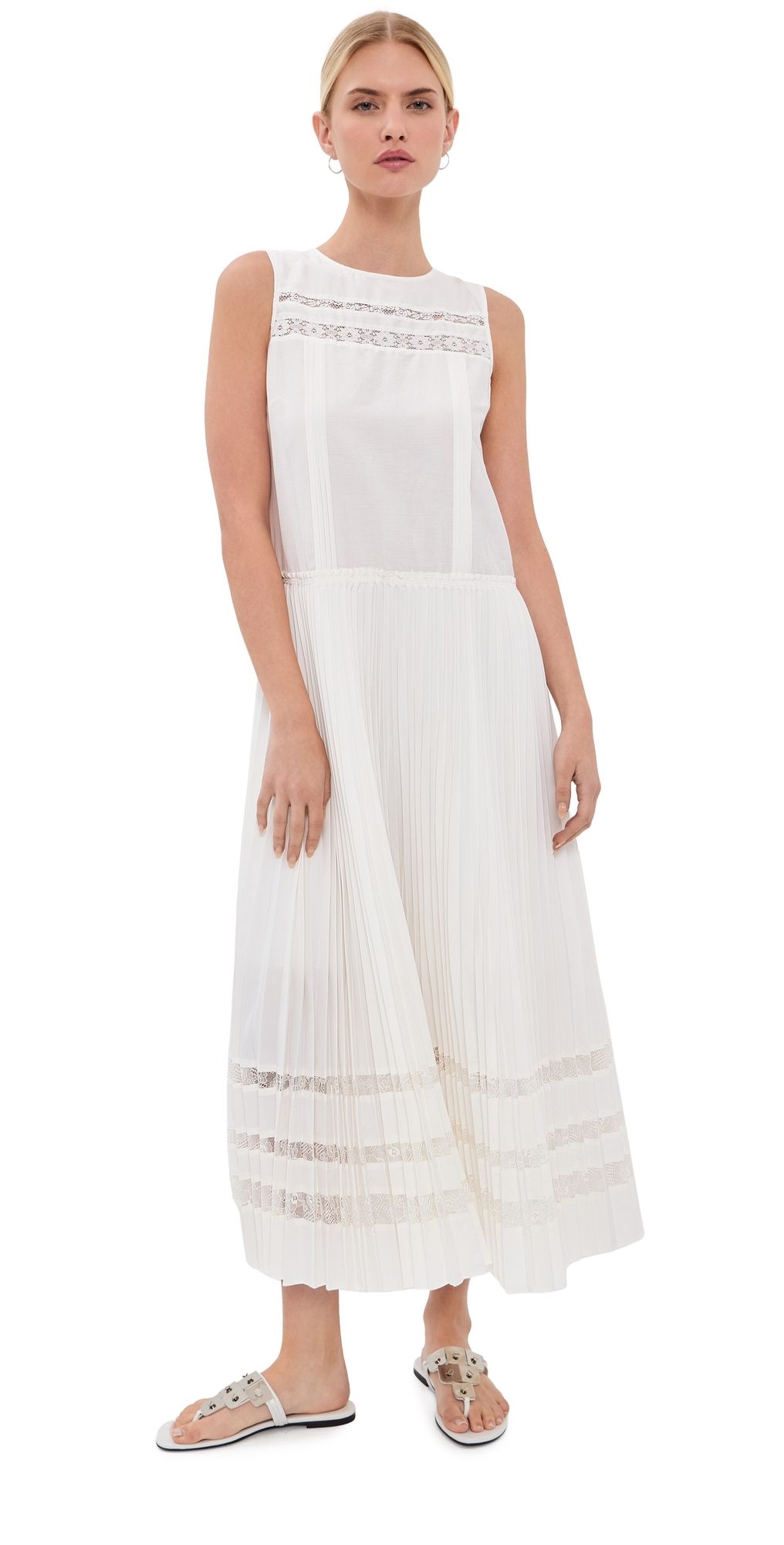 3.1 Phillip Lim Pleated A-Line Lace Midi Dress White 6