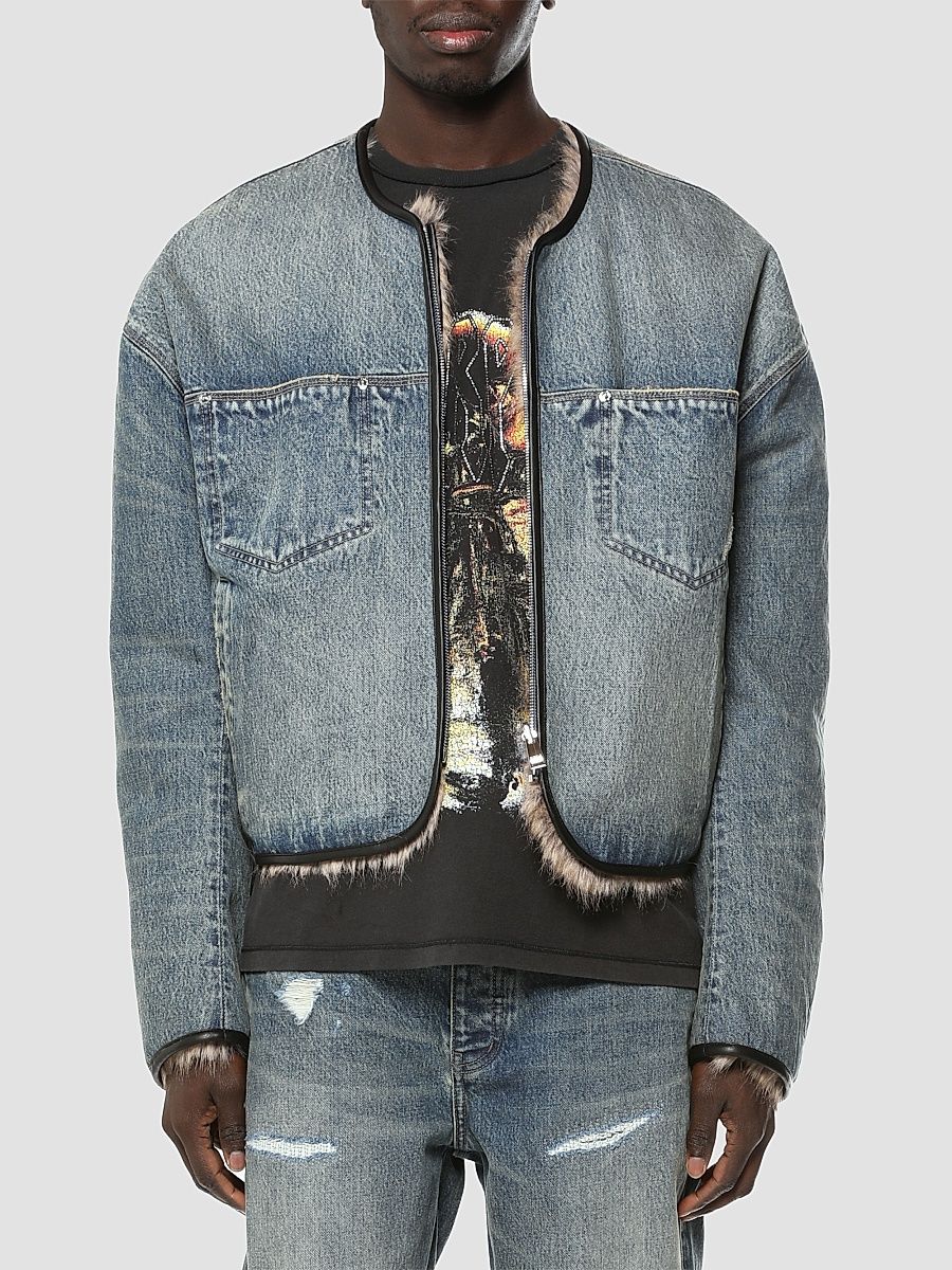 Men's Reversible Faux Fur & Denim Jacket - Blue - Size XL
